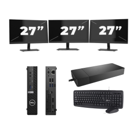 Dell OptiPlex 5080 USFF – Intel Core i3 (10. Generation) – 8 GB RAM – 256 GB SSD – Windows 11 + 3 x 27-Zoll-Monitor