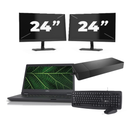 Fujitsu LIFEBOOK E5411 – Intel Core i5-11. Generation – 14 Zoll – 8GB RAM – 256 GB SSD – Windows 11 Home + 2x 24 Zoll Monitor