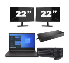HP 240 G8 – Intel Core i3-10. Generation – 14 Zoll – 8GB RAM – 256 GB SSD – Windows 11 Home + 2x 22 Zoll Monitor