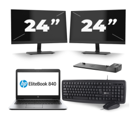 HP EliteBook 840 G3 – Intel Core i7-6. Generation – 14 Zoll – 8GB RAM – 256 GB SSD – Windows 11 + 2x 24 Zoll Monitor