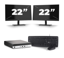 HP EliteDesk 800 G5 USFF – Intel Core i5 der 9. Generation – 8 GB RAM – 256 GB SSD – Windows 11 + 2 x 22 Zoll Monitor