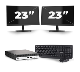 HP EliteDesk 800 G5 USFF – Intel Core i5 der 9. Generation – 8 GB RAM – 256 GB SSD – Windows 11 + 2 x 23 Zoll Monitor