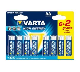 VARTA High Energy Alkaline-Batterie, AA/LR6, 1,5 V, 6+2 Gratis!