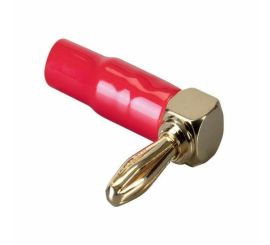 Vergoldeter Bananenstecker mit 90°-Winkel, männlich, rot